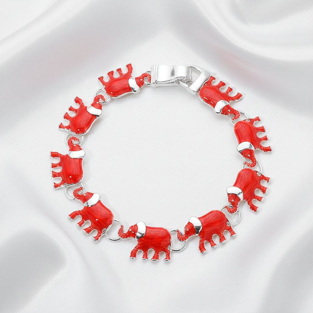 Magnetic-Silver and red elephant 7 1/2" bracelet